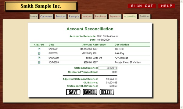 Account Rec Screen Shot